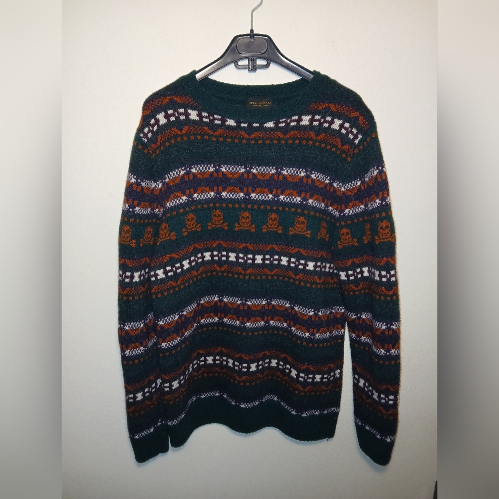 Rare Mens new & lingwood sweater skull Pattern 100% lana wool Size Large